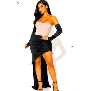 Fashion Nova Pink and Black High Low Dress